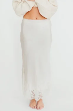 Fashion Worth Collective Isabelle French Lace Midi Skirt in Ivory