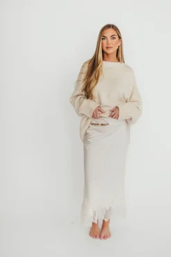 Fashion Worth Collective Isabelle French Lace Midi Skirt in Ivory
