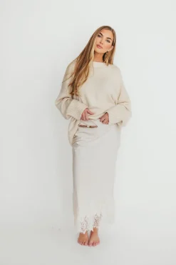 Fashion Worth Collective Isabelle French Lace Midi Skirt in Ivory