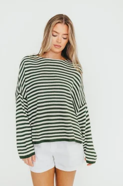 Online Worth Collective Ivy Striped Sweater in Hunter/Cream