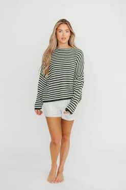 Online Worth Collective Ivy Striped Sweater in Hunter/Cream