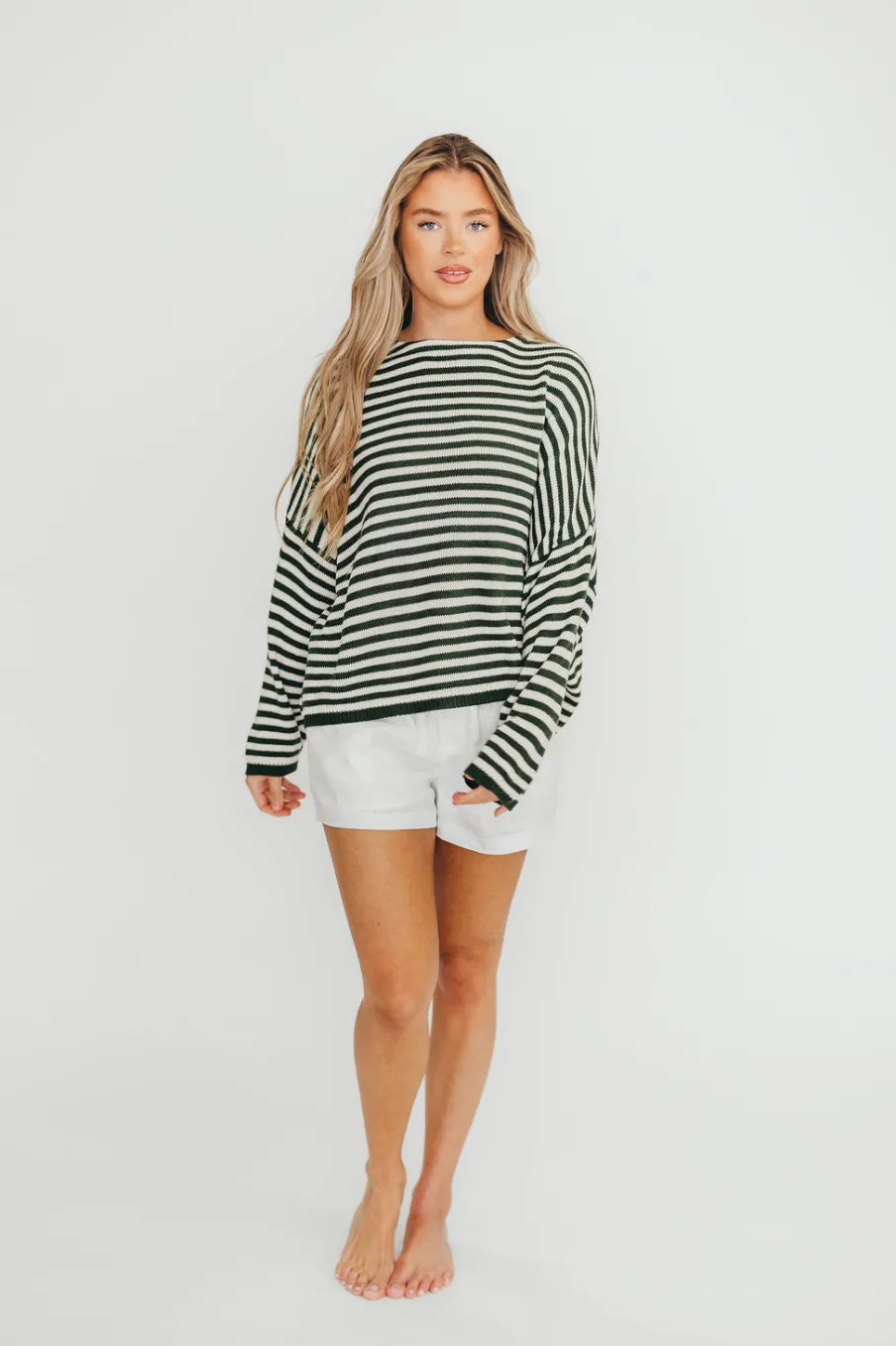 Online Worth Collective Ivy Striped Sweater in Hunter/Cream