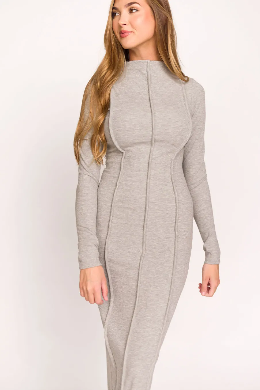 Online Worth Collective Jackie Knit Maxi Dress With Back Slit in Heather Grey