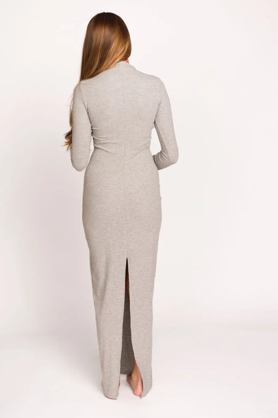Online Worth Collective Jackie Knit Maxi Dress With Back Slit in Heather Grey