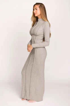 Online Worth Collective Jackie Knit Maxi Dress With Back Slit in Heather Grey