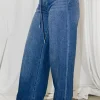 Outlet Worth Collective Jade Drawstring Wide Leg Jean in Baltic