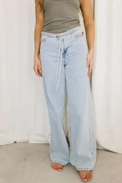 Discount Worth Collective Jade Drawstring Wide Leg Jean in Cast Off