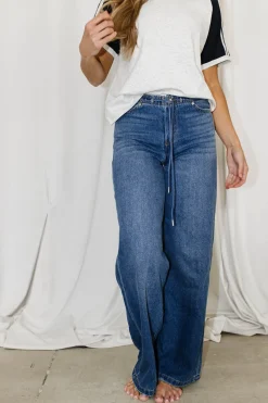 Outlet Worth Collective Jade Drawstring Wide Leg Jean in Baltic