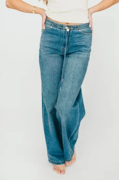 Outlet Worth Collective Jade Drawstring Wide Leg Jean in Baltic