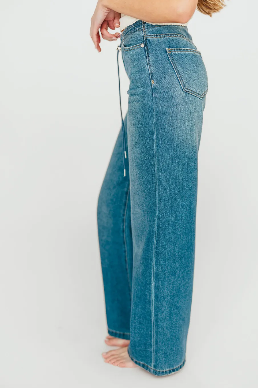 Outlet Worth Collective Jade Drawstring Wide Leg Jean in Baltic