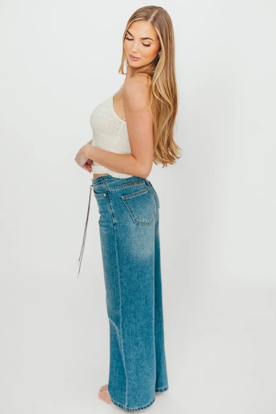 Outlet Worth Collective Jade Drawstring Wide Leg Jean in Baltic