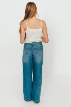 Outlet Worth Collective Jade Drawstring Wide Leg Jean in Baltic