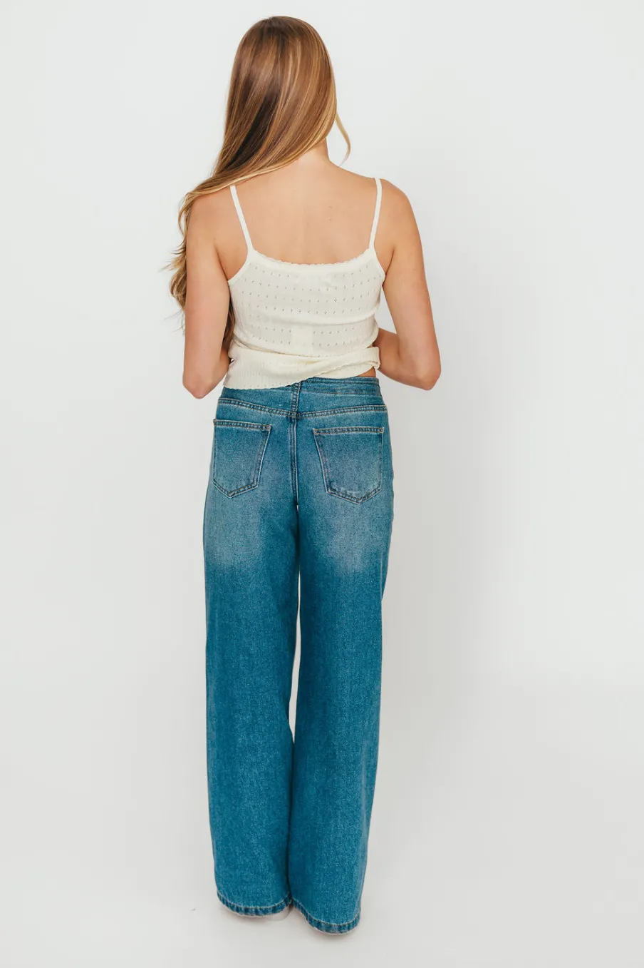 Outlet Worth Collective Jade Drawstring Wide Leg Jean in Baltic