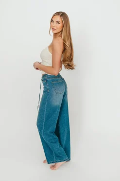 Outlet Worth Collective Jade Drawstring Wide Leg Jean in Baltic
