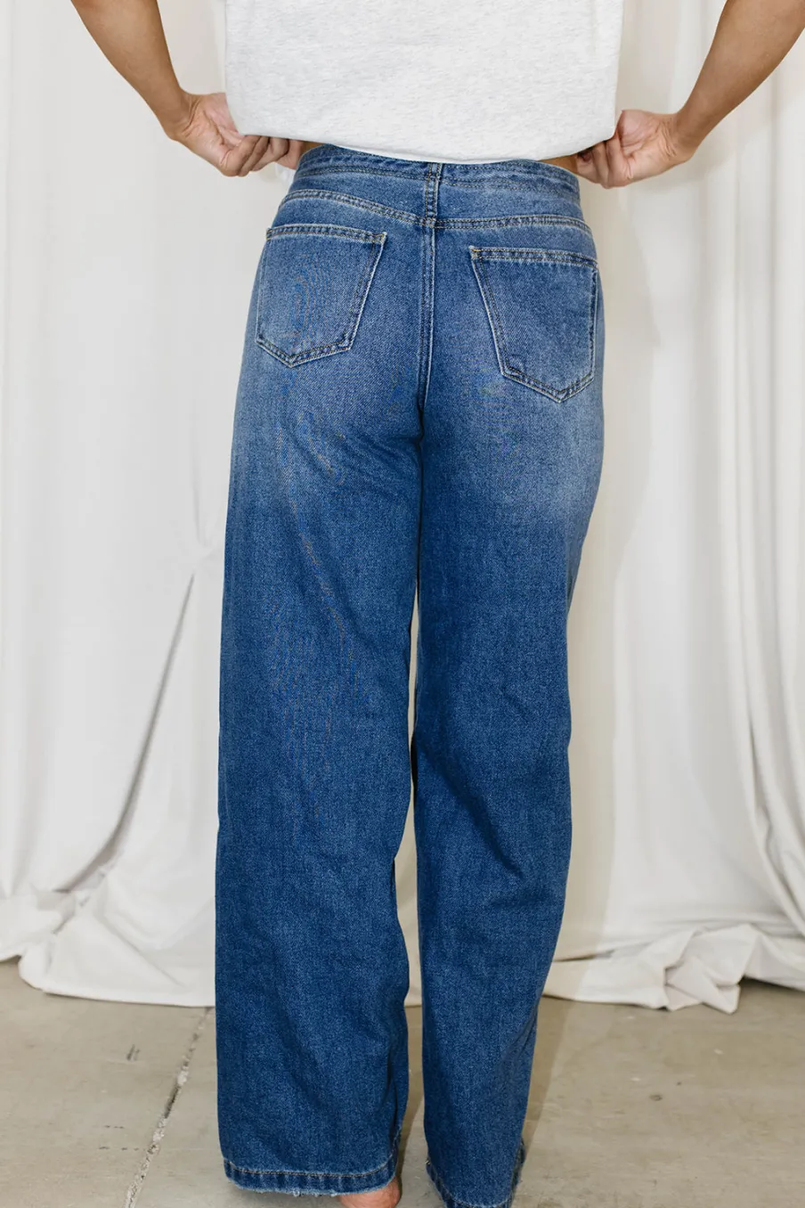 Outlet Worth Collective Jade Drawstring Wide Leg Jean in Baltic