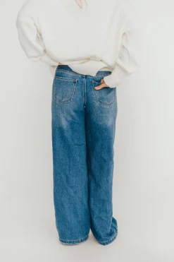 Outlet Worth Collective Jade Drawstring Wide Leg Jean in Baltic