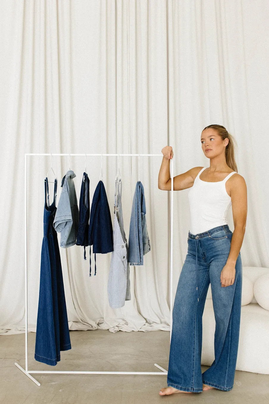 Outlet Worth Collective Jade Drawstring Wide Leg Jean in Baltic