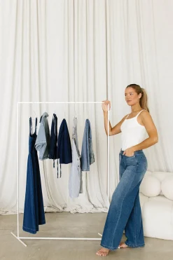 Outlet Worth Collective Jade Drawstring Wide Leg Jean in Baltic