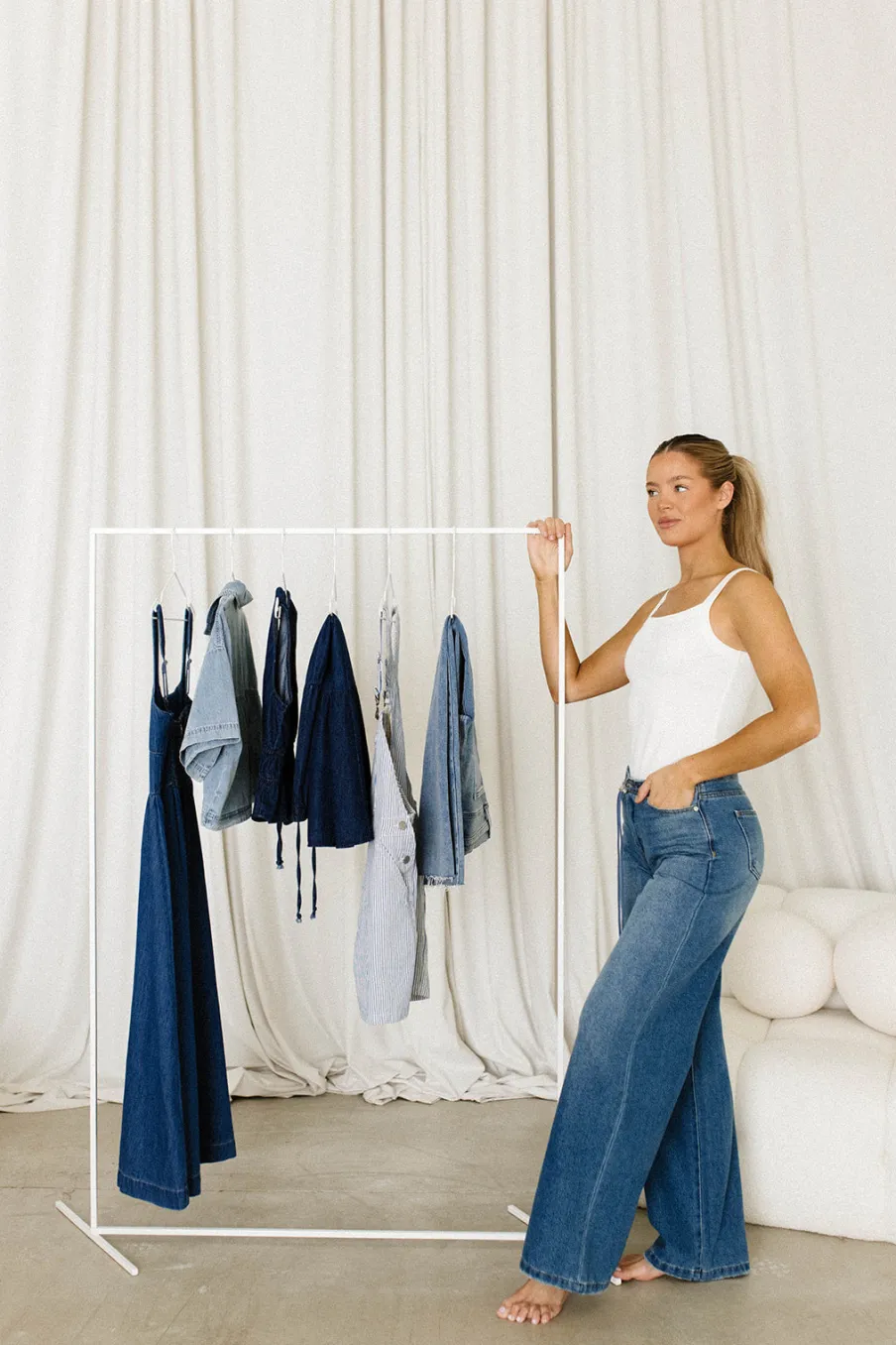 Outlet Worth Collective Jade Drawstring Wide Leg Jean in Baltic