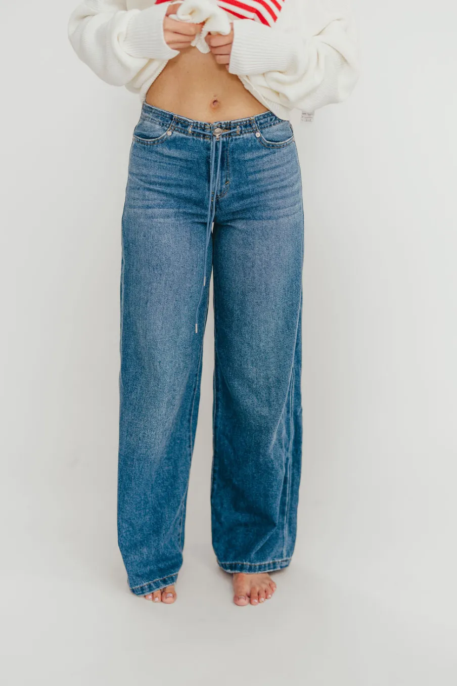 Outlet Worth Collective Jade Drawstring Wide Leg Jean in Baltic