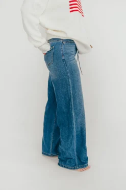 Outlet Worth Collective Jade Drawstring Wide Leg Jean in Baltic