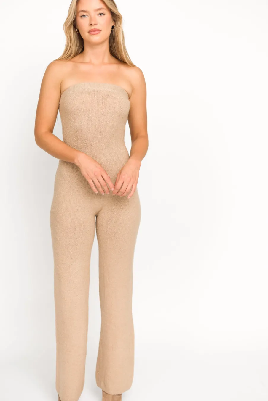 Hot Worth Collective James Strapless Jumpsuit in Tan