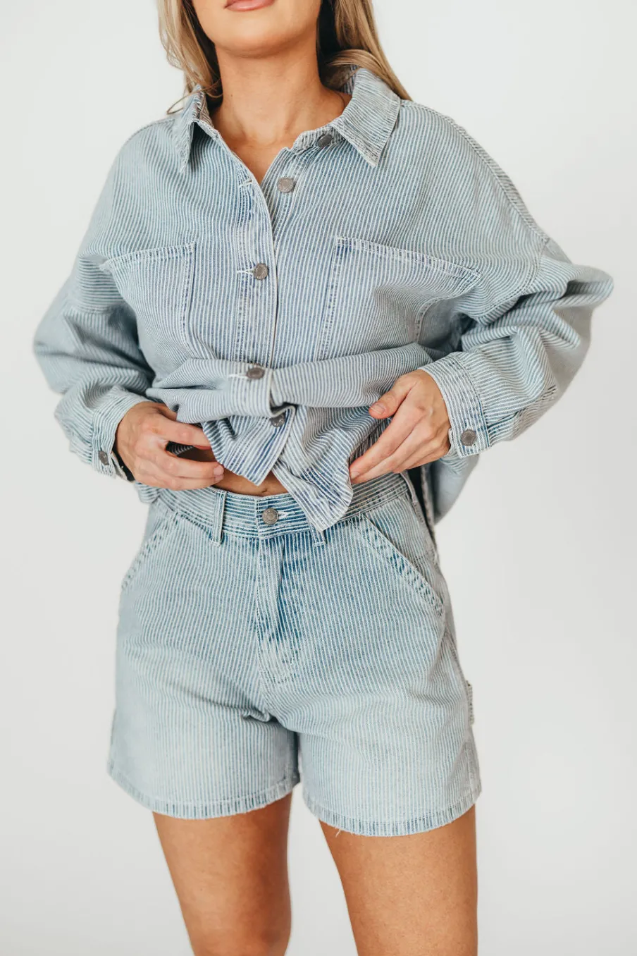 Clearance Worth Collective Jayme Shorts in Denim/White