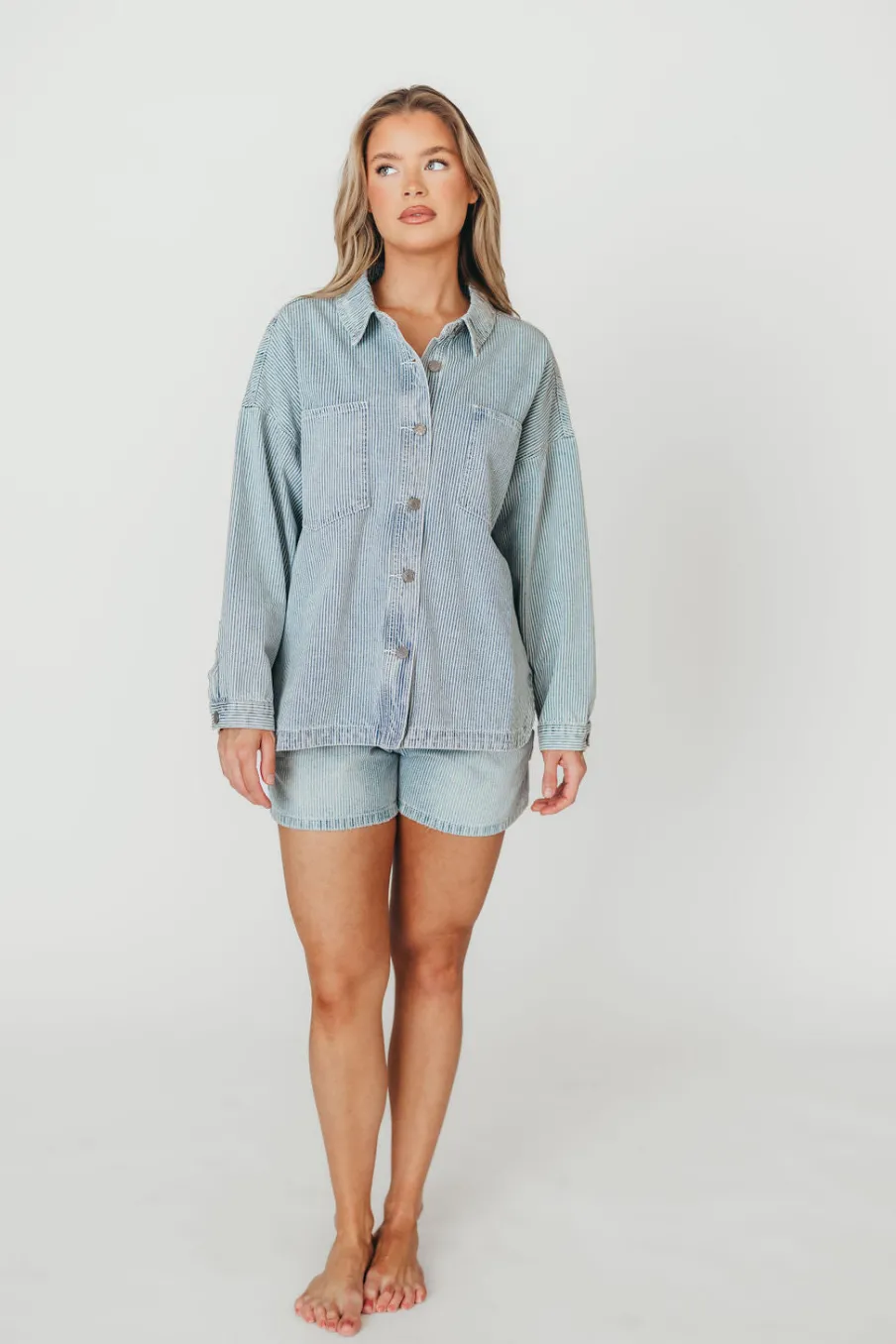 Clearance Worth Collective Jayme Shorts in Denim/White