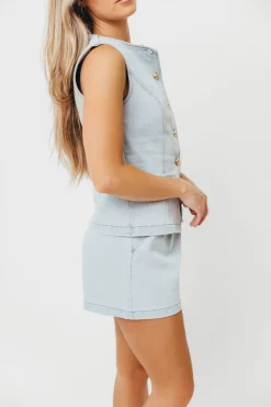 Outlet Worth Collective Jayne Button Down Sleeveless Vest and Paperbag Shorts Set in Light Den