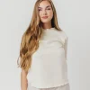 Fashion Worth Collective Jemma Butter Modal Mockneck Top with Merrow Edge from P.Cill in Eggshe