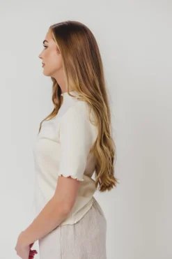 Fashion Worth Collective Jemma Butter Modal Mockneck Top with Merrow Edge from P.Cill in Eggshe