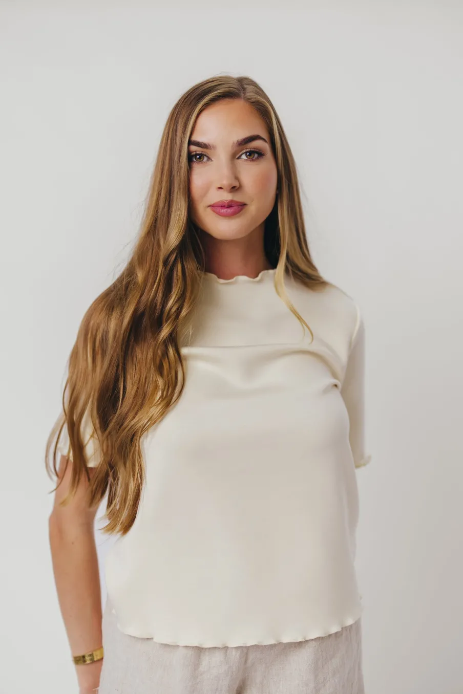 Fashion Worth Collective Jemma Butter Modal Mockneck Top with Merrow Edge from P.Cill in Eggshe