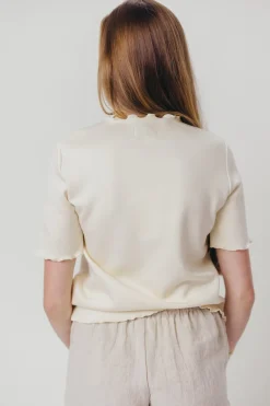 Fashion Worth Collective Jemma Butter Modal Mockneck Top with Merrow Edge from P.Cill in Eggshe