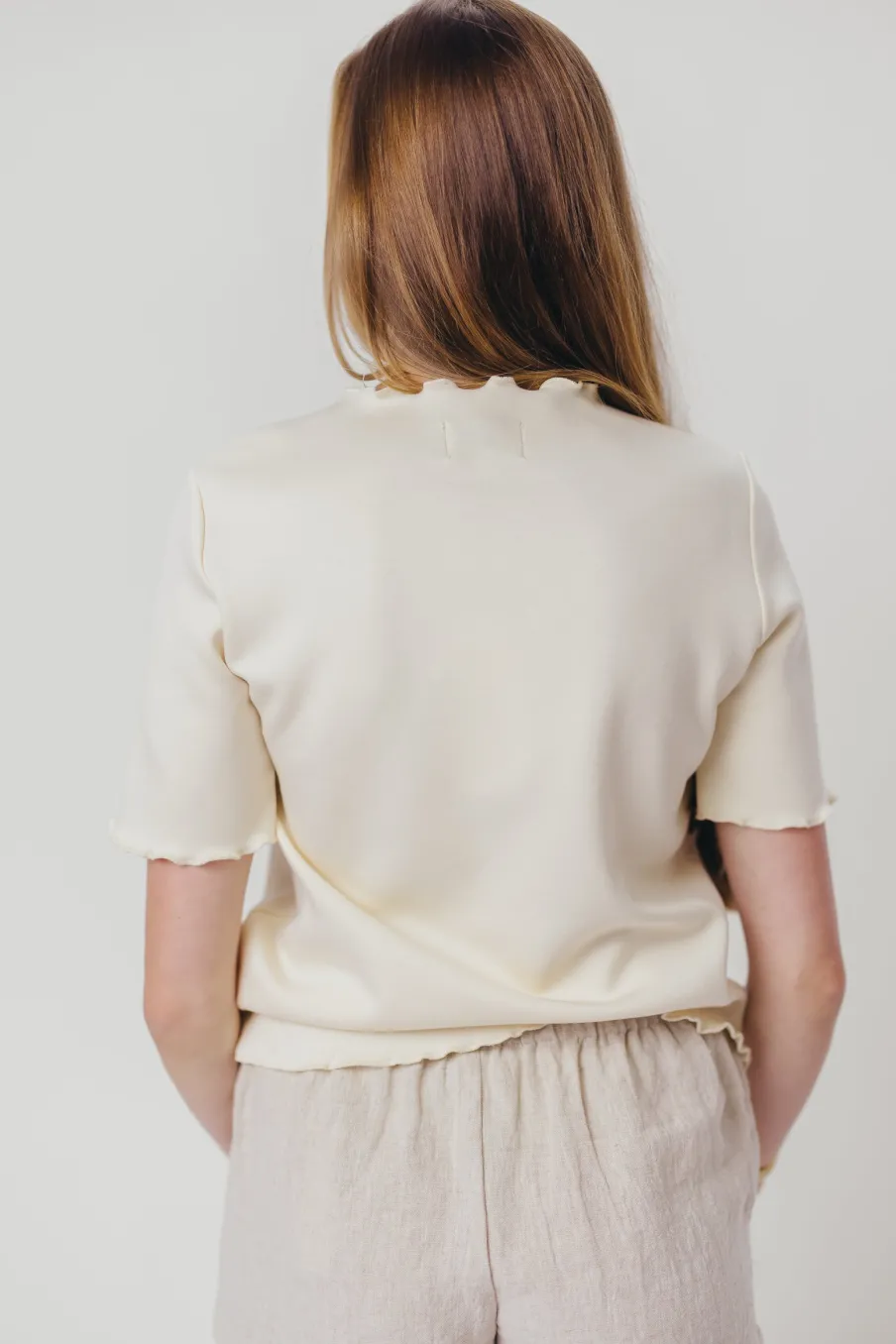 Fashion Worth Collective Jemma Butter Modal Mockneck Top with Merrow Edge from P.Cill in Eggshe
