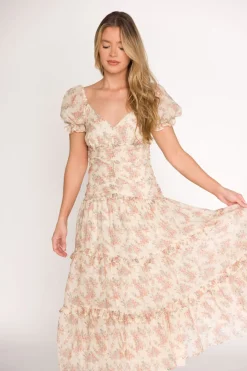 Clearance Worth Collective Jenna Ruffled Maxi Sundress in Cream/Multi Floral