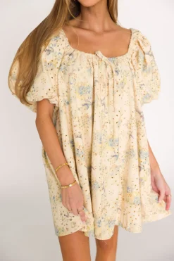 Outlet Worth Collective Jennie Floral Print Babydoll Mini Dress in Blue