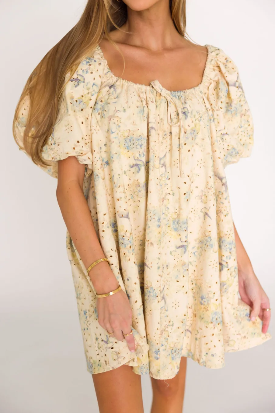 Outlet Worth Collective Jennie Floral Print Babydoll Mini Dress in Blue