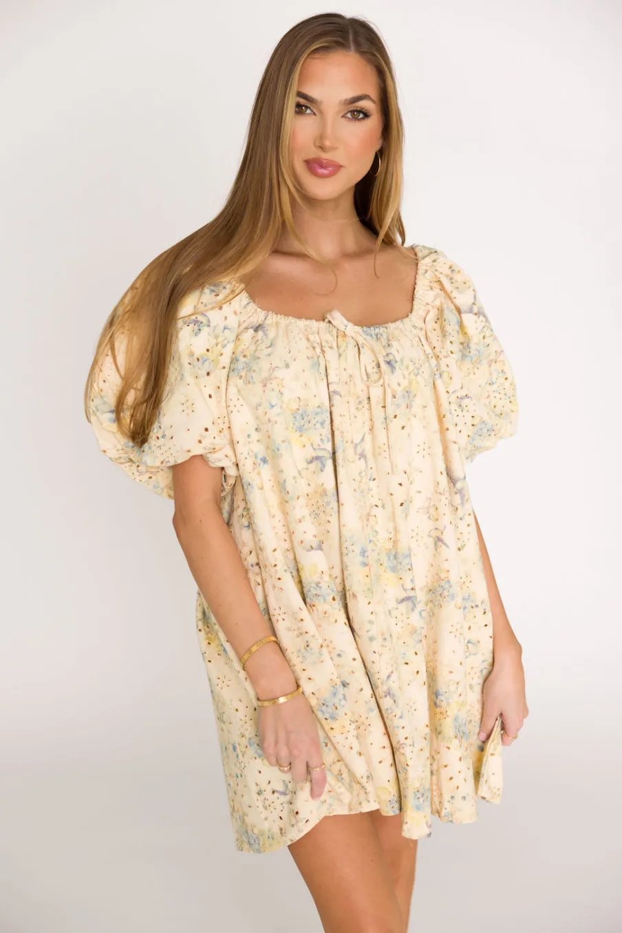 Outlet Worth Collective Jennie Floral Print Babydoll Mini Dress in Blue