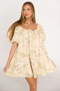 Outlet Worth Collective Jennie Floral Print Babydoll Mini Dress in Blue