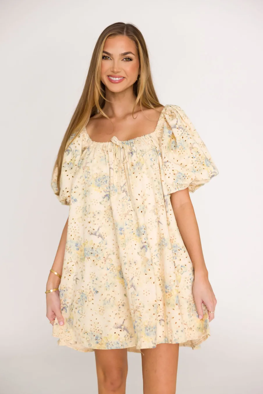 Outlet Worth Collective Jennie Floral Print Babydoll Mini Dress in Blue