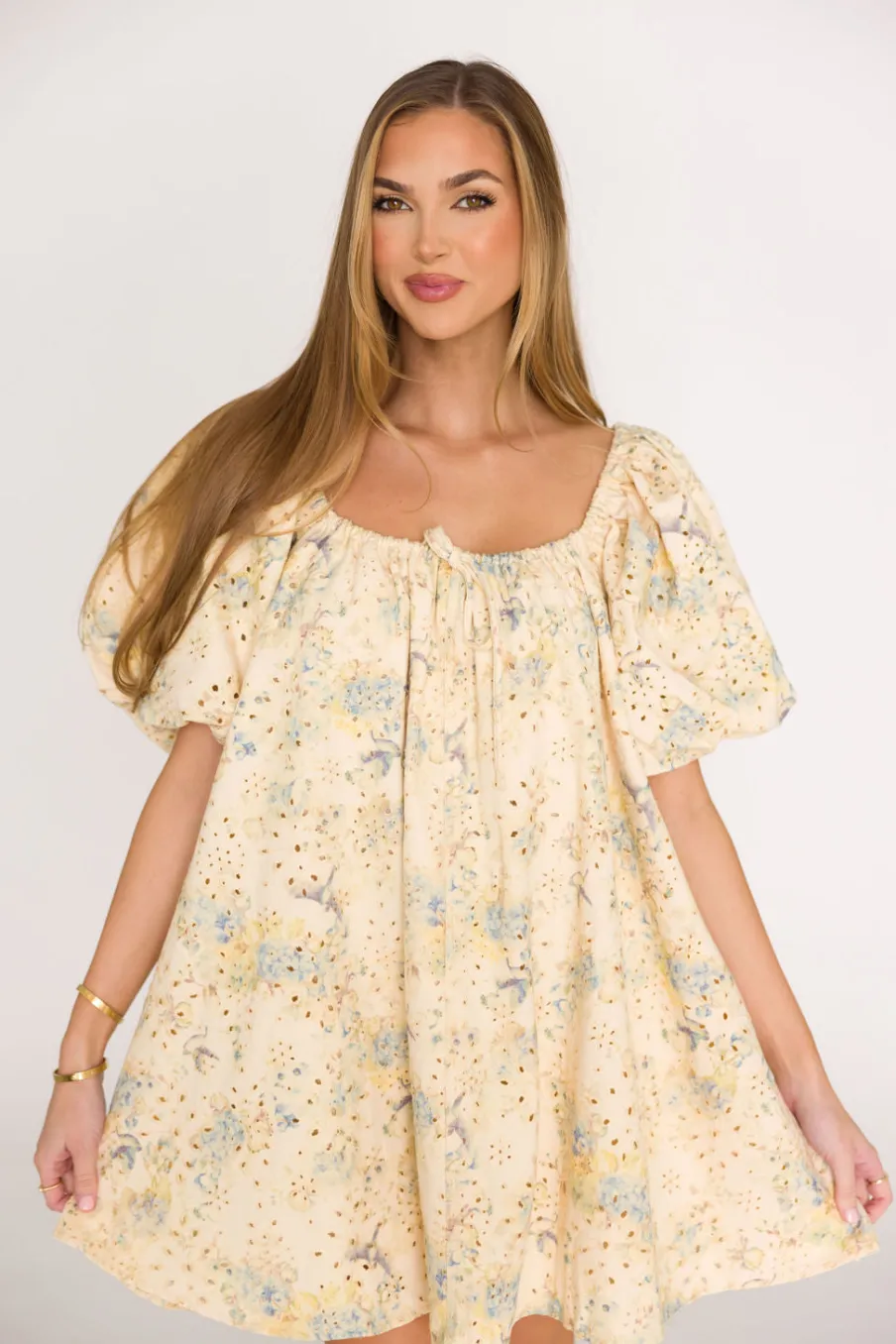 Outlet Worth Collective Jennie Floral Print Babydoll Mini Dress in Blue