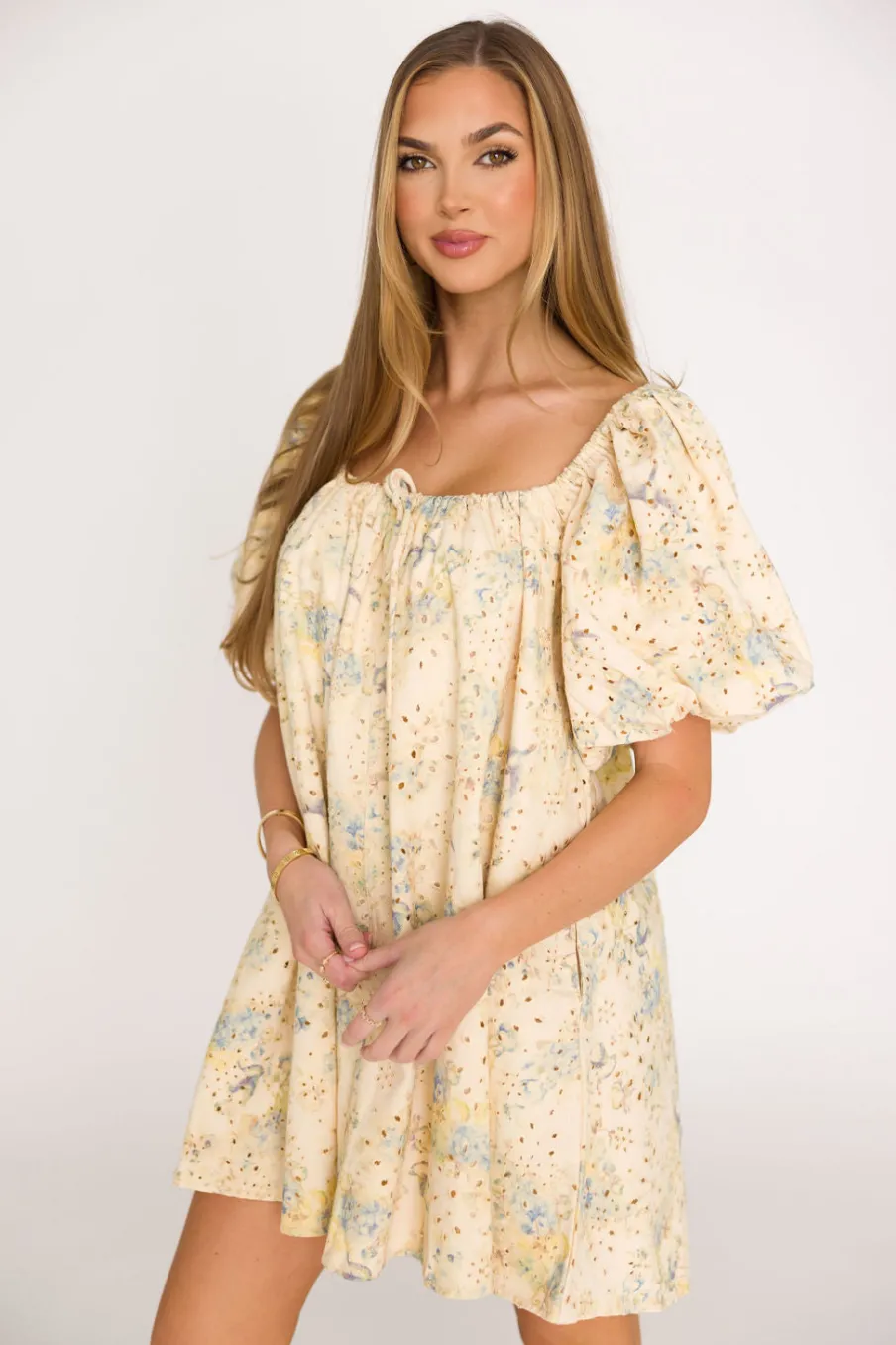 Outlet Worth Collective Jennie Floral Print Babydoll Mini Dress in Blue