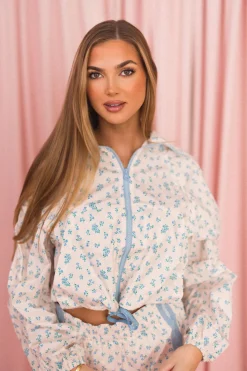 Hot Worth Collective Jessen Windbreaker Jacket and Shorts Set in Blue Floral