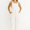 Discount Worth Collective Jill Drawstring Detailed Wide Fit Pants in Ivory