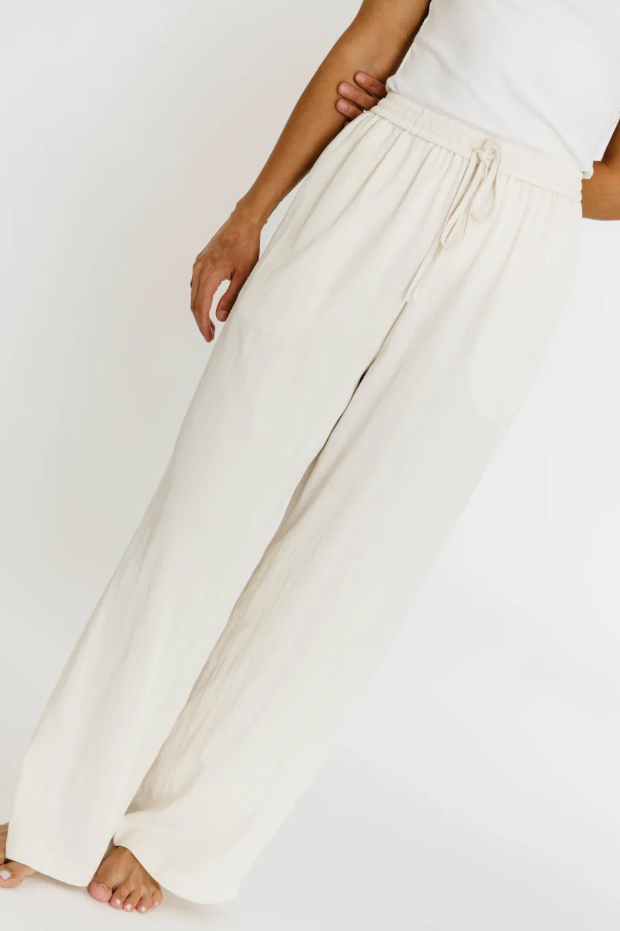 Discount Worth Collective Jill Drawstring Detailed Wide Fit Pants in Ivory