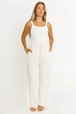 Discount Worth Collective Jill Drawstring Detailed Wide Fit Pants in Ivory