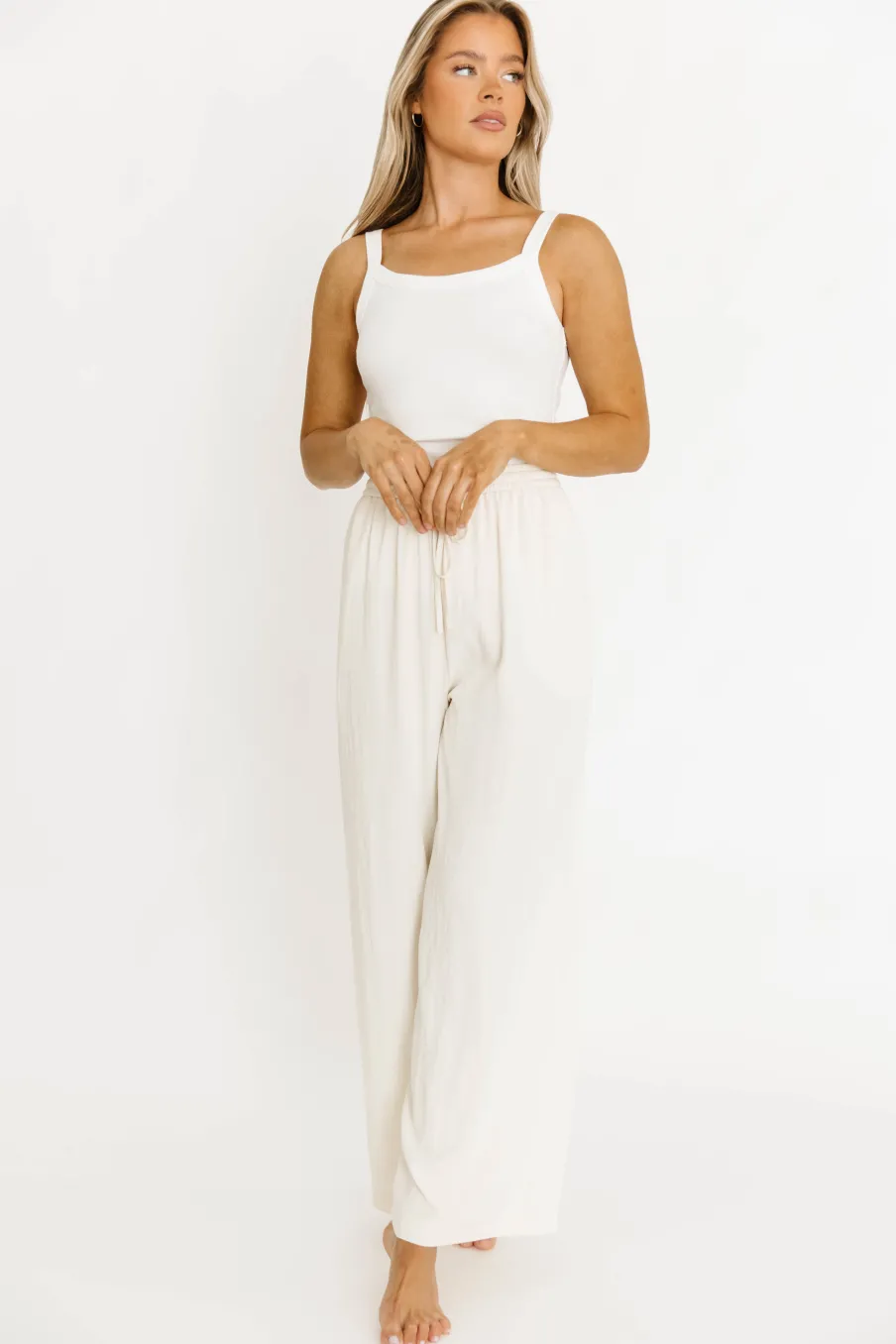 Discount Worth Collective Jill Drawstring Detailed Wide Fit Pants in Ivory