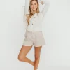Online Worth Collective Jolie 100% Linen Shorts in Light Khaki