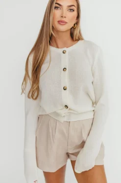 Online Worth Collective Jolie 100% Linen Shorts in Light Khaki