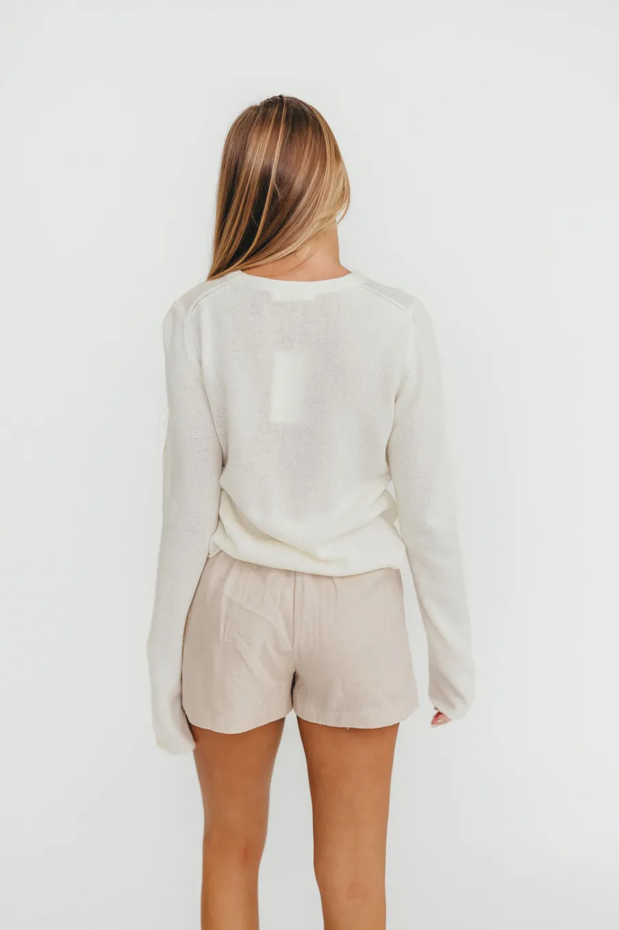 Online Worth Collective Jolie 100% Linen Shorts in Light Khaki